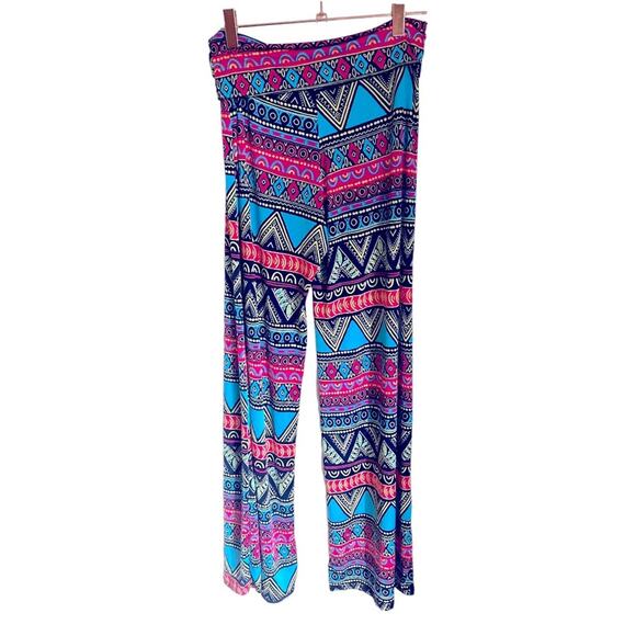 Mod Palazzo Pants Geometric Aztec Swim Cover Up Stretch Flare Pants Small - Picture 1 of 3